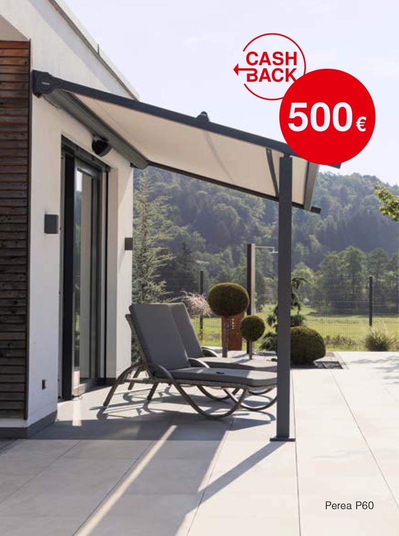Bis zu 500€ Cashback auf ausgewählte Perea Pergola-Markisen